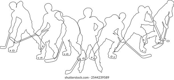 Silhouette ice hockey player set. Active sports people healthy players fitness silhouettes concept.