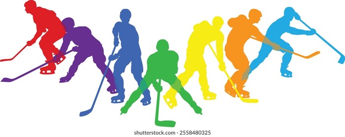 Silhouette ice hockey player set. Active sports people healthy players fitness silhouettes concept.