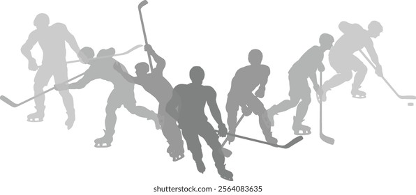 Silhouette ice hockey player set. Active sports people healthy players fitness silhouettes concept.