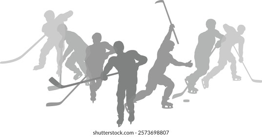 Silhouette ice hockey player set. Active sports people healthy players fitness silhouettes concept.