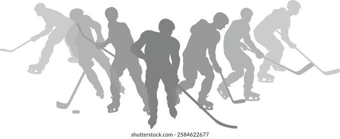 Silhouette ice hockey player set. Active sports people healthy players fitness silhouettes concept.