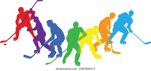 Silhouette ice hockey player set. Active sports people healthy players fitness silhouettes concept.