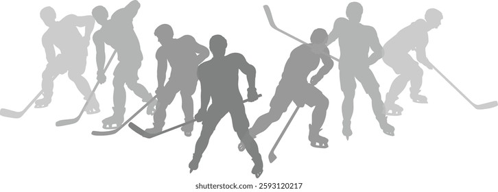 Silhouette ice hockey player set. Active sports people healthy players fitness silhouettes concept.