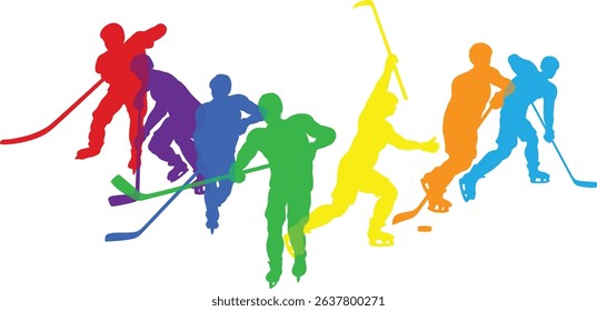 Silhouette ice hockey player set. Active sports people healthy players fitness silhouettes concept.