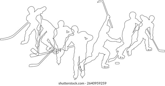 Silhouette ice hockey player set. Active sports people healthy players fitness silhouettes concept.