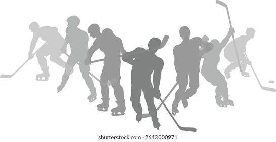 Silhouette ice hockey player set. Active sports people healthy players fitness silhouettes concept.