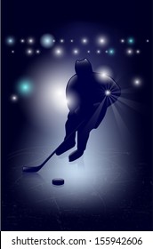 Silhouette Of Ice Hockey Player - Shiny Background