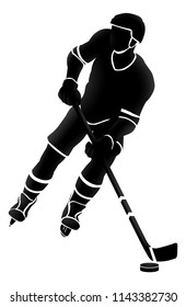 A silhouette ice hockey player sports illustration