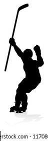 A silhouette ice hockey player sports illustration