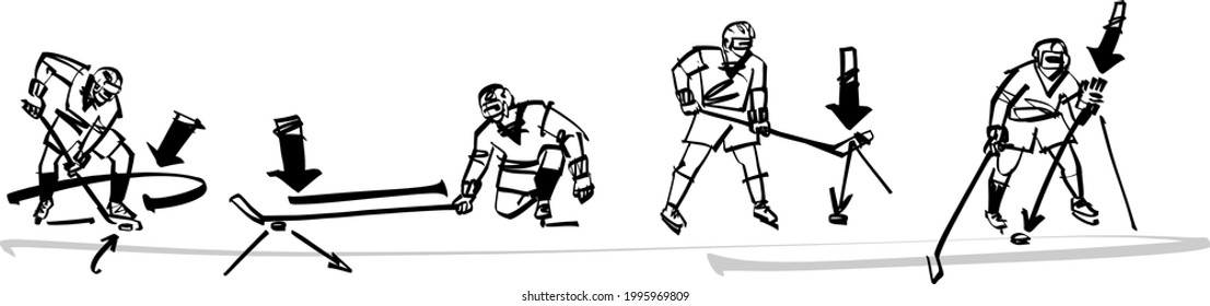 silhouette of the ice hockey players on the ski rink