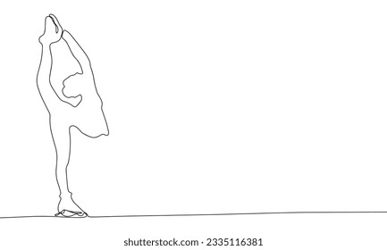 Silhouette of ice skater. Concept of artistic figure skating banner. One line continuous minimalism vector illustraiton. Line art, outline.