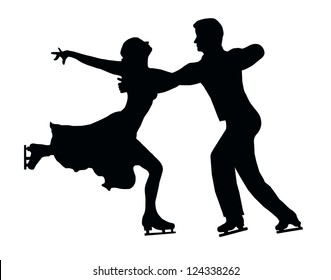 Silhouette of Ice Skater Couple in Embrace Back Kick