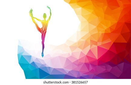 Silhouette of ice skating girl on multicolor back