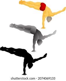 Silhouette Icon Of An Agile Boy Doing One Arm Handstand. Vector Illustration.