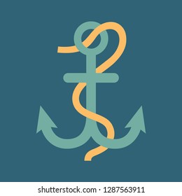 Silhouette icon anchor with thread