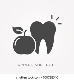 Silhouette icon apples and teeth