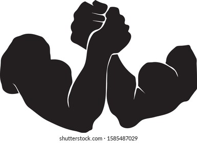 Silhouette icon of arm wrestlers in a tense grip. Vector illustration. 