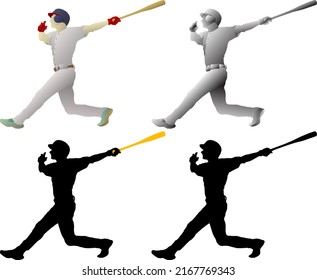 Silhouette icon of baseball batter swinging his bat at a pitch, isolated against white. Vector illustration.