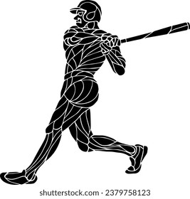 Silhouette icon of a baseball batter taking a swing at a pitch, isolated against white. Vector illustration.