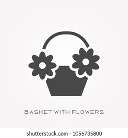 Silhouette icon basket with flowers