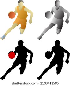 Silhouette Icon Of Basketball Player Dribble A Ball. Vector Illustration.