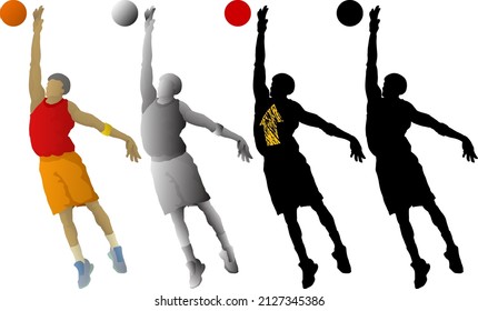 Silhouette Icon Of Basketball Player Jump To Block A Ball. Vector Illustration.