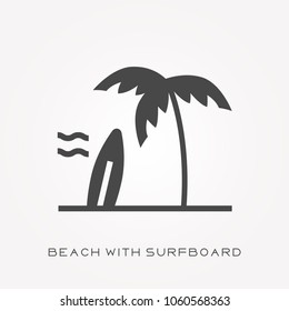 Silhouette icon beach with surfboard