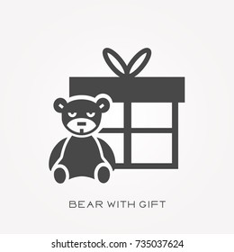 Silhouette icon bear with gift