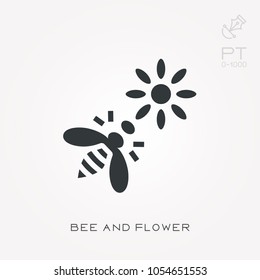 Silhouette icon bee and flower
