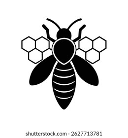 Silhouette Icon of Bee with Honeycomb
