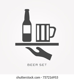 Silhouette icon beer set
