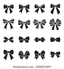silhouette icon bow tie  black vector illustration set. ribbon symbol and accessory logo