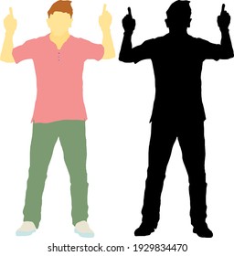 Silhouette Symbol des Jungen mit beiden Hand, die nach oben zum Himmel zeigen. Vektorgrafik.