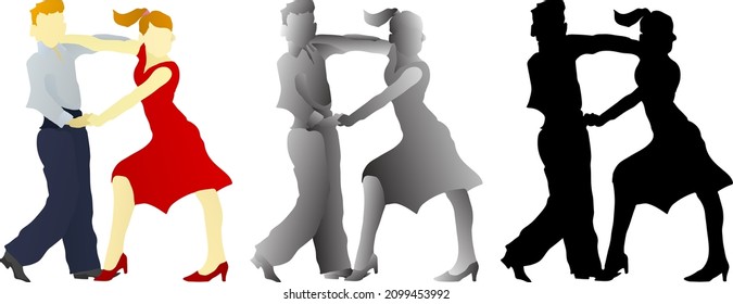 Silhouette icon of boy and girl dance pair. Vector illustration.