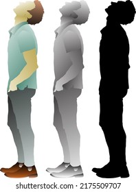 Silhouette icon boy looking skywards while standing and hands in his pocket  isolated against white  Vector illustration  