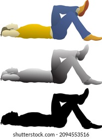 Silhouette icon of boy lying on his back with crossed leg staring into the sky. Vector illustration.