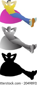 Silhouette icon of boy relaxing on a beanbag sofa. Vector illustration.