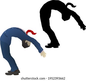 Silhouette icon of businessman in suit bending over backwards. Vector illustration.