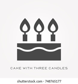 Silhouette icon cake with three candles