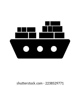 Silhouette icon of cargo ship with cargo. Sea transportation, shipping industry. Vector.