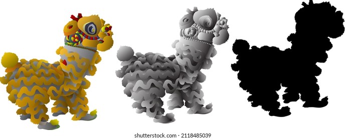 Silhouette icon of Chinese New Year cultural lion dance performance. Vector illustration.