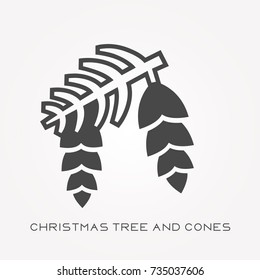Silhouette icon christmas tree and cones
