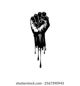 Silhouette icon of A clenched fist held high in protest, vector illustration. Vector hand. Revolution fist. Hand Silhouette icon