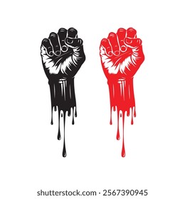 Silhouette icon of A clenched fist held high in protest, vector illustration. Vector hand. Revolution fist. Hand Silhouette icon