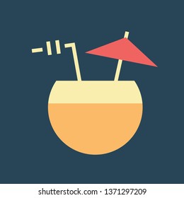 Silhouette icon coconut with umbrella and tube