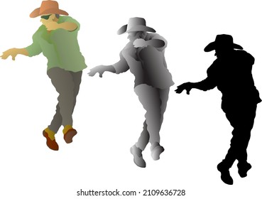 Silhouette icon of cowboy run away from danger. Vector illustration.