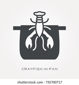 Silhouette icon crayfish in pan