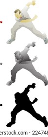 Silhouette icon of cricket bowler sportsman throw a cricket ball, isolated against white. Vector illustration.