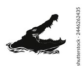 silhouette icon of a crocodile's head bobbing above the water without a background