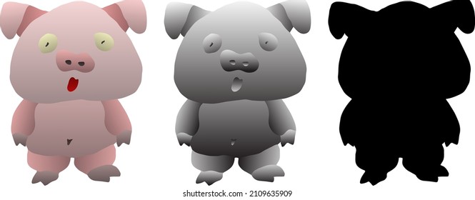 Silhouette icon of cute baby pig. Vector illustration. 